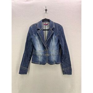 Vintage Y2K Yuka Jeans Blue Lapel Collar Snap Long Sleeve Denim Jacket Size Larg